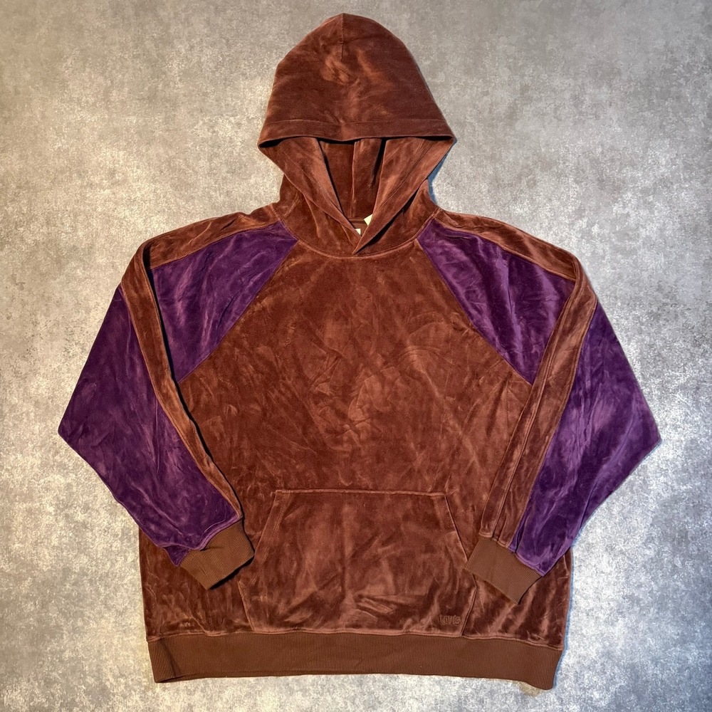 LEVIS‎ Gold Tab Velour Colorblock Hoodie Mens Size L Brown Purple Raglan